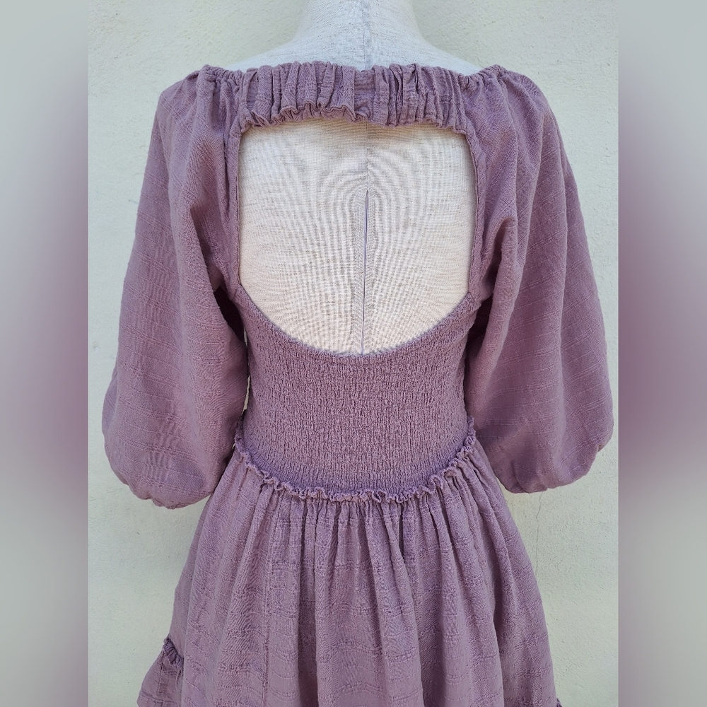 Free People Lavender Puff Sleeve Smocked Mini Dress - Picture 9 of 11